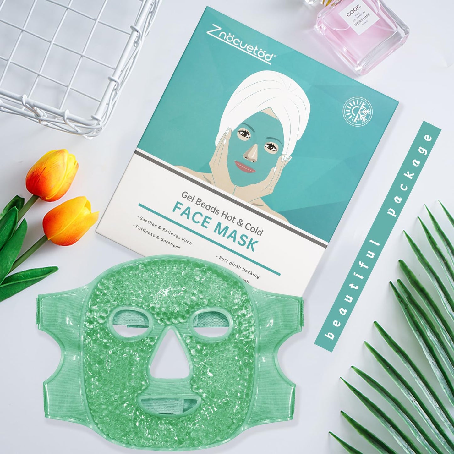 Face Eye Mask Ice Pack for Reducing Puffiness, Bags Under Eyes, Puffy Dark Circles, Migraine,Hot/Cold Pack with Soft Plush Backing (Green #43)
