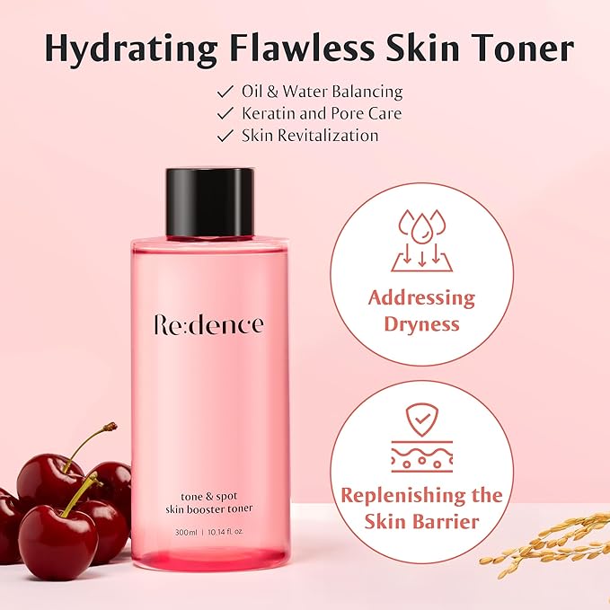 [Redence] Rice Bran Extract Deep Hydration Toner - Gentle Exfoliating, Soothing Mask Treatment, Ceramide Barrier Protection, Unscented for Sensitive Skin, 10.14 fl oz