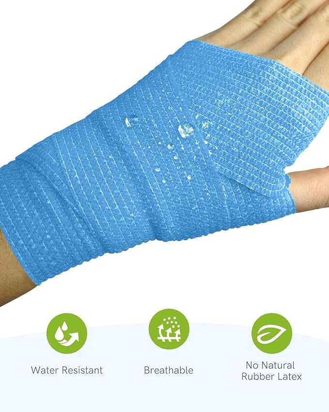 FriCARE Self Adhesive Bandage Wrap, Medical Tape in First Aid Kit, Cohesive Bandages for Wounds Sport Vet, FSA/HSA Eligible, 2 Inches X 5 Yards 6 Rolls, Ocean