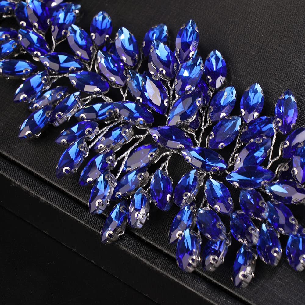 JWICOS Bridal Headband Crystal Wedding Hair Vine Wedding Headpieces for Bride Wedding Hair Accessories for Women and Girls (Blue)