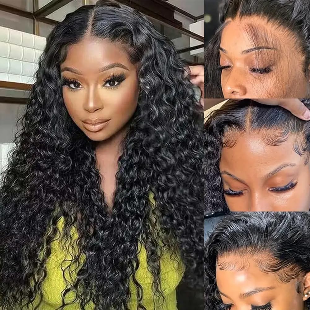 Eileen 13x4 HD Lace Front Wigs Human Hair Deep Wave 22 Inch Glueless Wigs Human Hair Wet and Wavy 180 Density Lace Frontal Wigs Human Hair Closure Wig Human Hair for Women Natural Black