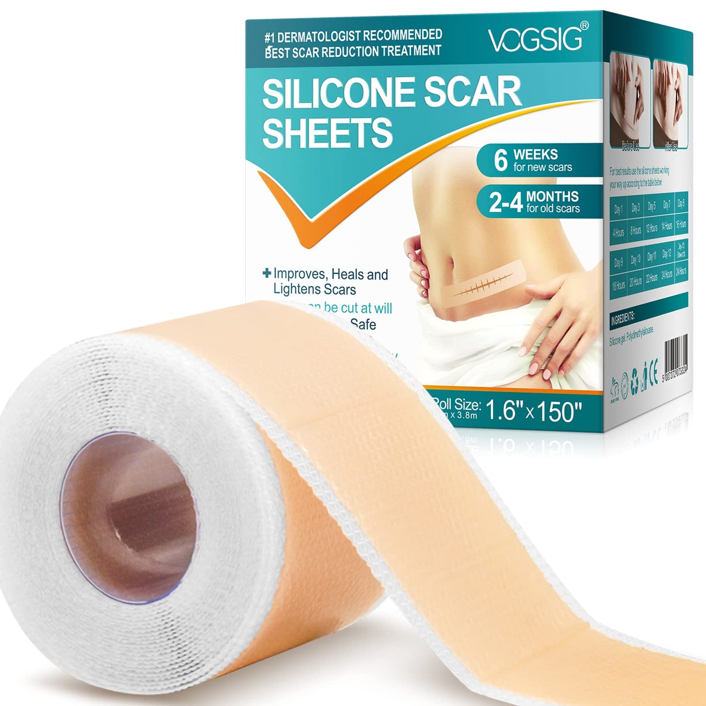 Generic Silicone Scar Sheets,Silicone Scar Tape Roll for Scar Removal(1.6”x150”-3.8M),Reusable Waterproof Professional Soft Silicone Tape, Yellow