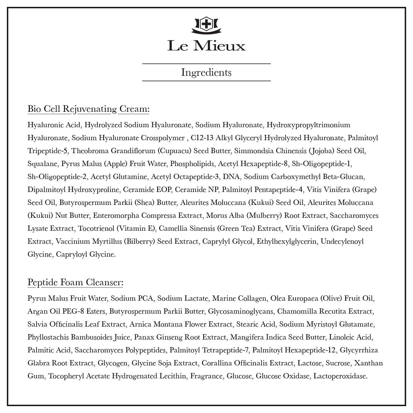 Le Mieux Luxe Facial Skincare Set - Peptide Foam Cleanser + Bio Cell Rejuvenating Cream - 2-Step Cleansing + Moisturizing Set for Face + Neck (2-Piece Set)