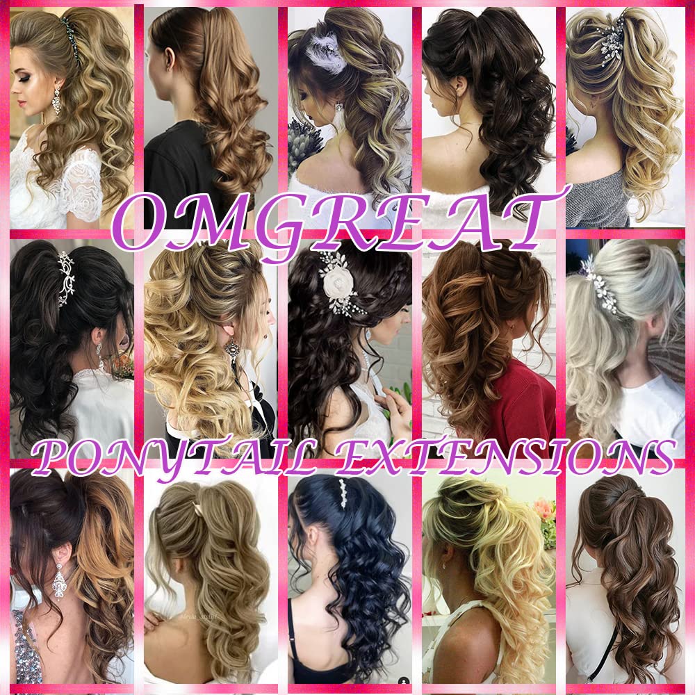 OMGREAT Long Claw Clip in Ponytail Extensions Synthetic Thick Hairpieces 24Inch Pony Tail for Women with a jaw Claw Ash Blonde Mix Bleach Blonde