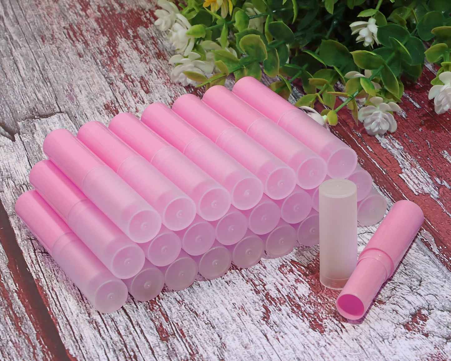 Mini Skater 0.14oz Empty Flavored Lip Balm Container Tubes Plastic Homemade Moisturizing Lip Stick with Caps Bulk Fit for Women Adult DIY Making Supplies, 25 Count (Rose Pink)