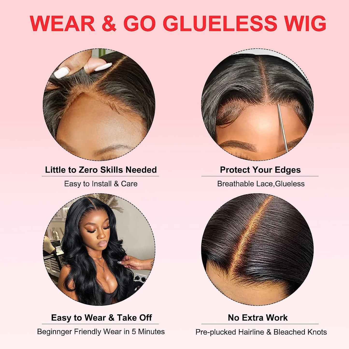Glueless Wigs Human Hair Pre Plucked, Wear and Go Glueless Wig for Beginners, Upgraded No Glue 4x4 Closure Wigs Human Hair,180 Density Body Wave Lace Front Wigs Human Hair For Black Women 18 Inch