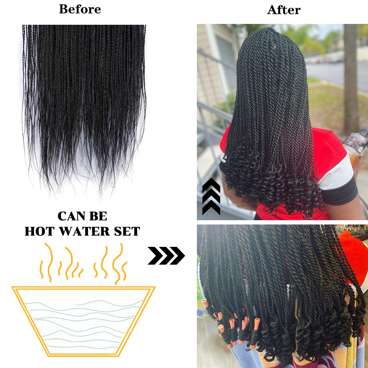 NAYOO Senegalese Twist Crochet Hair - 8 Packs 14 Inch Crochet Hair For Black Women, 30 Strands/Pack Small Twist Crochet Hair Hot Water Setting, Crochet Braids Hair with Natural Ends(14 Inch,1B/30)