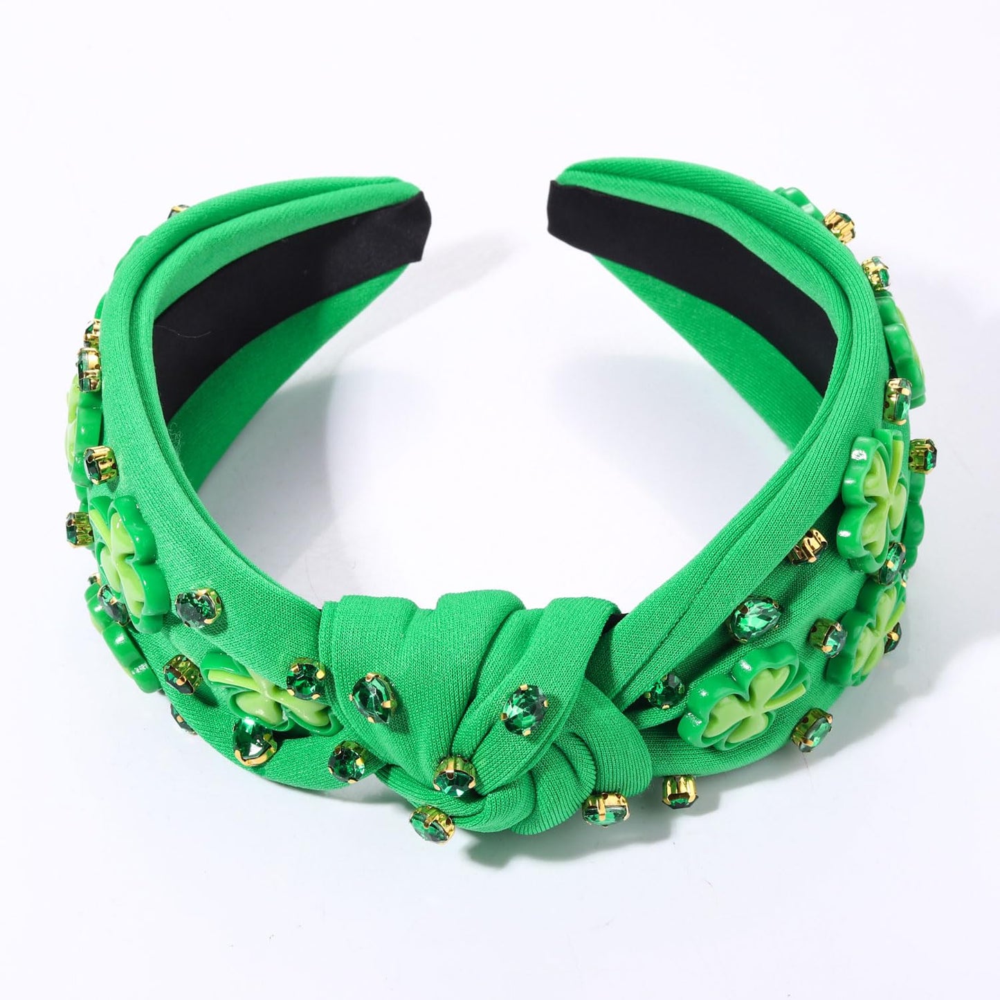 CEALXHENY Women's St. Patrick's Day Headband, Green Shamrock Embellished Crystal Rhinestone Knotted Headband, Irish Holiday Gifts (Shamrock 2)