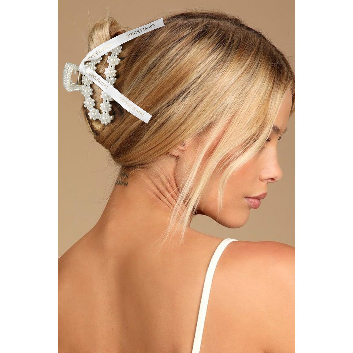 DEEKA Bridesmaid Proposal Gifts 6 Pack Pearl Bridesmaid Hair Claw Clips with Ribbon 3 Inch Hair Clips Bachelorette Party Favors Bridal Party Present Hair Accessories (Half Circle)