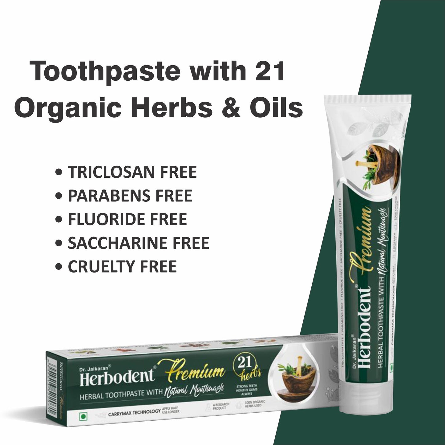 Herbodent® Premium Toothpaste - 21 Herbs for Strong Teeth & Healthy Gums - Neem, Clove, Cinnamon, Cardamom with Natural Mouthwash - No Paraben, No Fluoride, No Saccharin, No Triclosan (2, 5.82 Ounces)