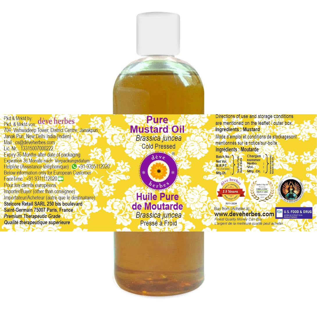 Deve Herbes Pure Mustard Oil (Brassica juncea) Cold Pressed 200ml (6.76 oz)
