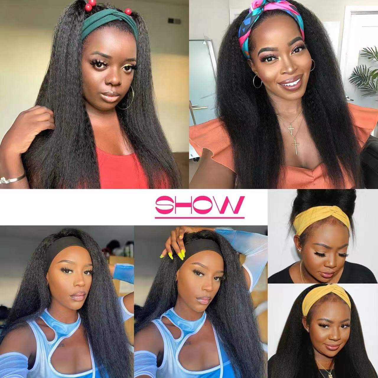 ME-U Headband Wig Human Hair Kinky Straight Guleless Wigs for Black Women Wear and Go 180% Density Yaki Straight Wig No Lace Natural Black Color 30 Inch