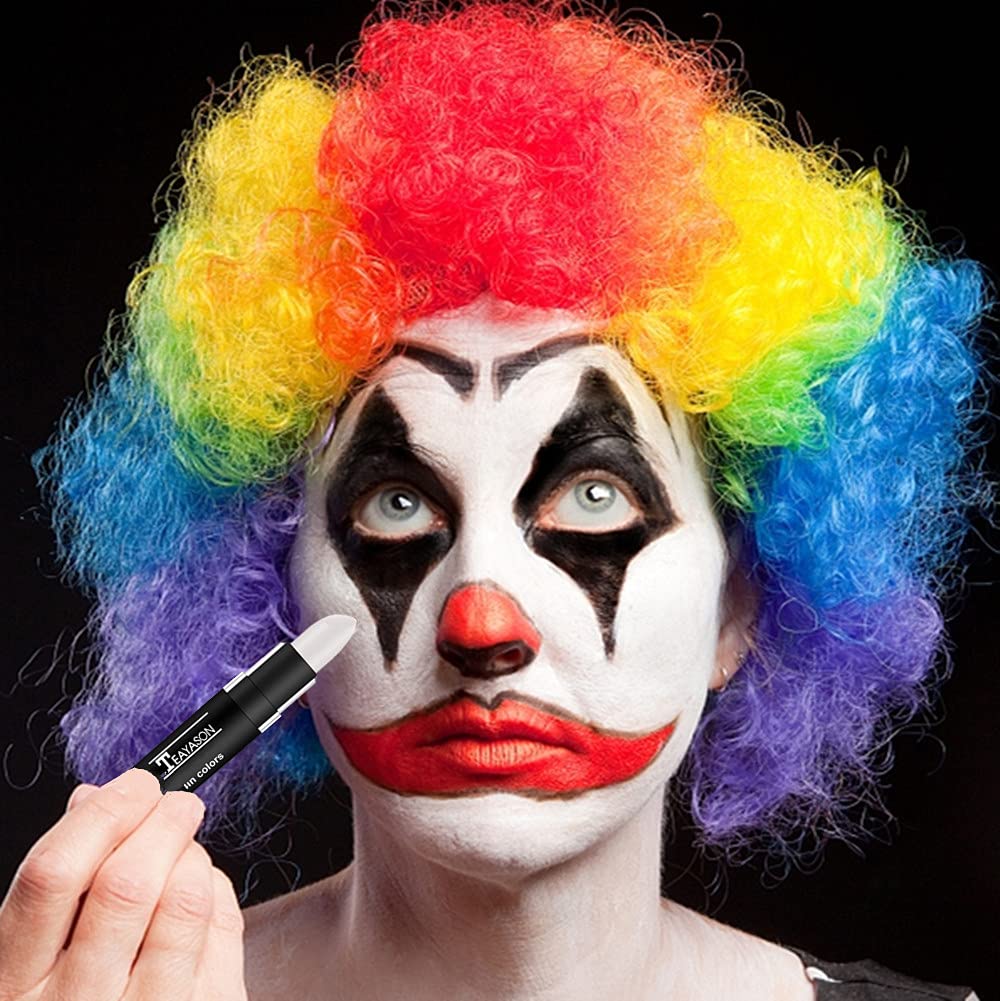 Go Ho 2 PCS Makeup Clown White and Black Cream-Blendable Stick - Eye Black&Face Body Paint Professional Halloween FX Makeup,Safe Facepaint Nose&Lip Smacking for Sports(White+Black)
