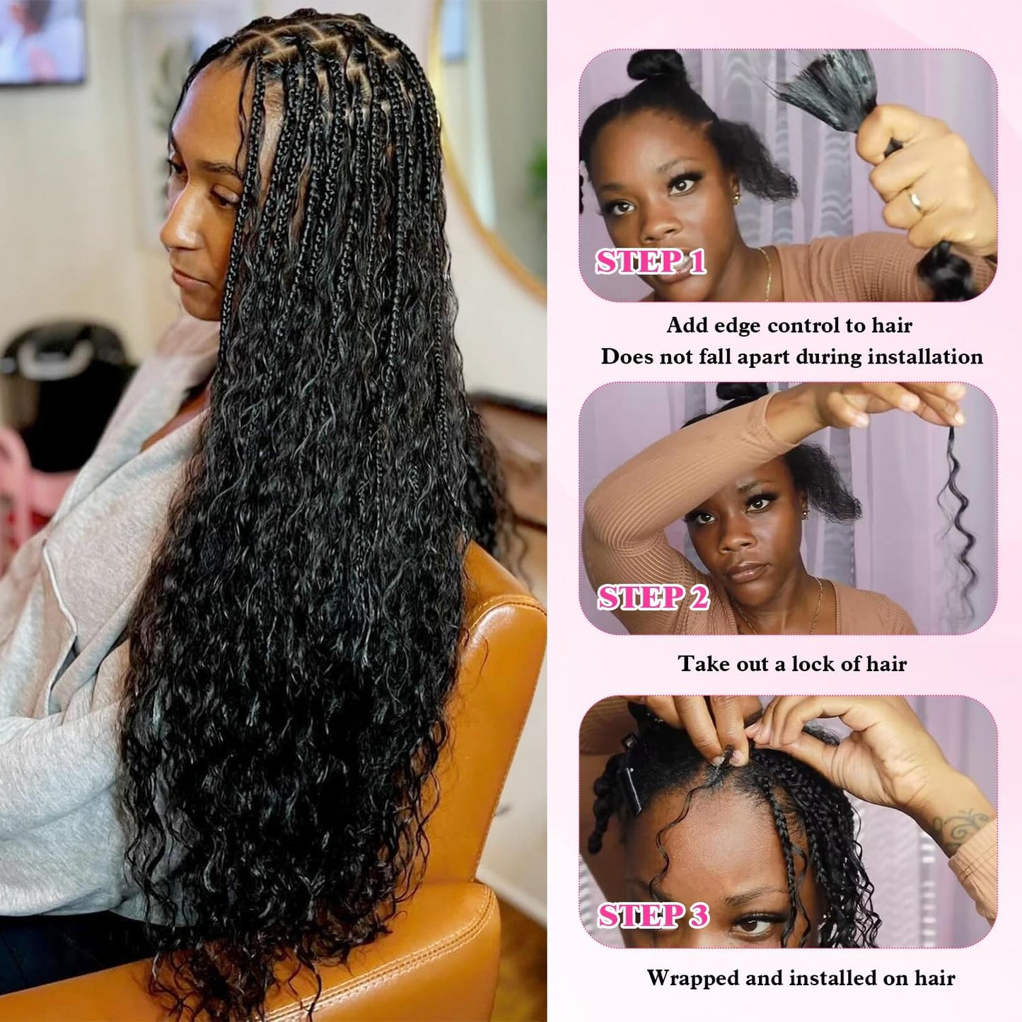 Human Hair Braiding Hair 100% Human Hair Deep Wave Braiding Hair Curly Human Hair Extensions for Boho Braids 2 Braids Per Pack 100g 24 Inch No Weft Boho Human 1B Braiding Hair Extensions