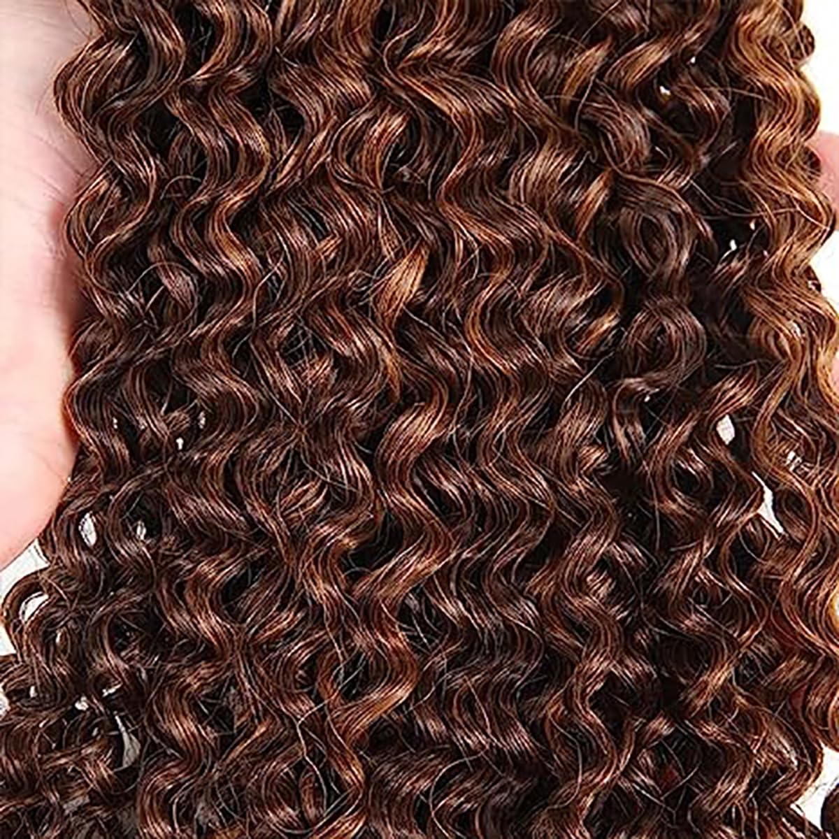 HeioWuio P4/30 Curly Wave Human Hair 3 Bundles Highlight Brazilian Remy Human Hair Extensions Brown and Dark Brown Unprocessed Virgin Hair Bundles 16 18 20 Inch
