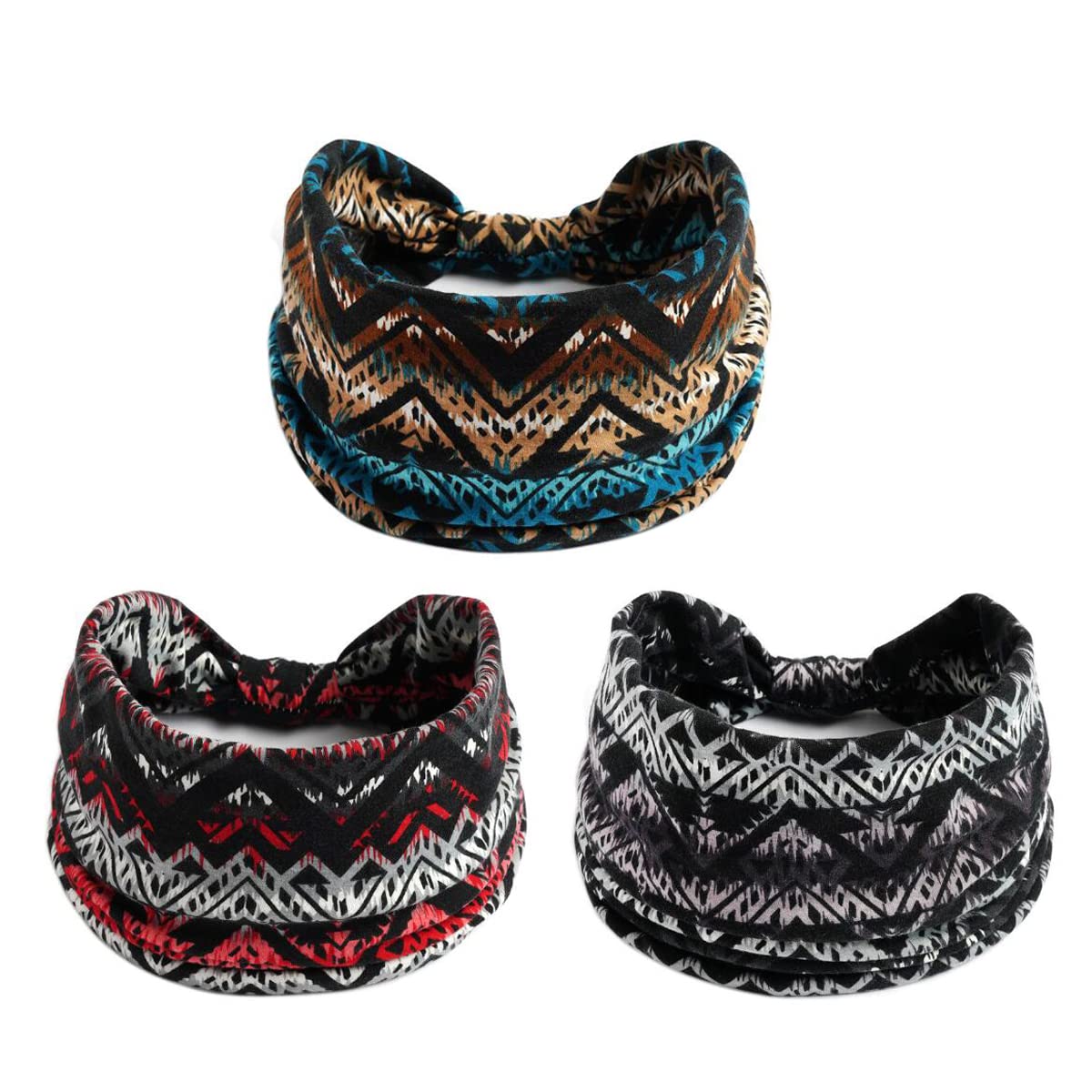 K-Elewon 3 Pack Women Wide Elastic Head Wrap Headband Sports yoga Hair Band (3 Pack(A06))