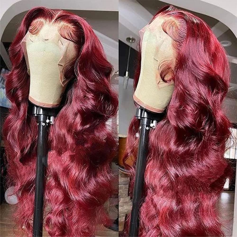 INVITEYOU 99J Burgundy Lace Front Wigs Human Hair 180% Density Wine Red Wig Human Hair Pre Plucked with Baby Hair 13x4 Body Wave HD Transparent Lace Front Wigs for Black Women(18inch)