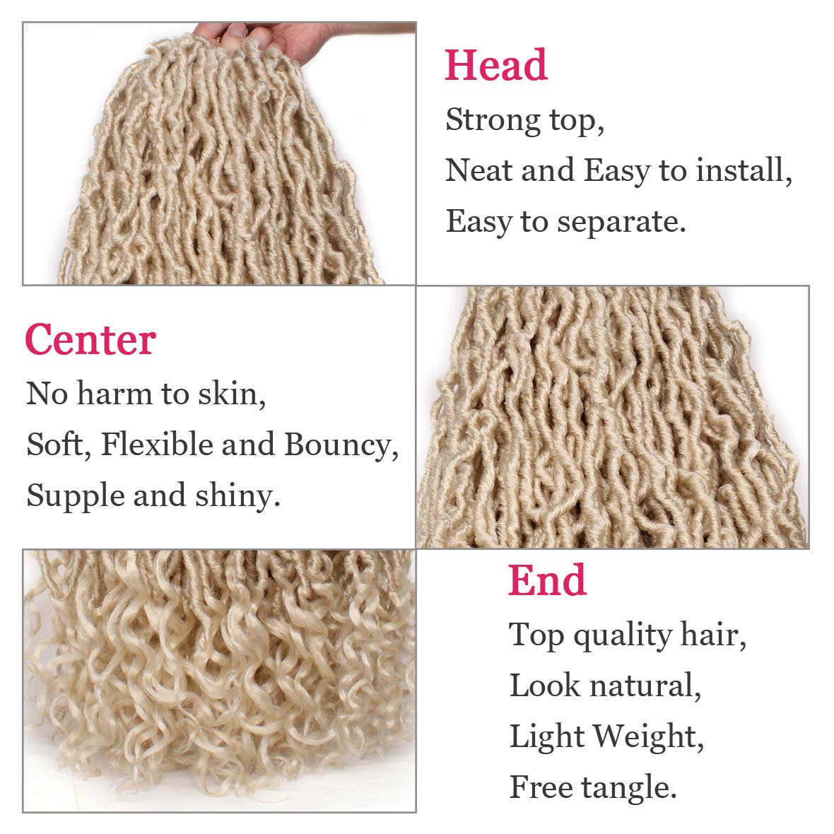 Leeven 24 Inch Goddess New Faux Locs Crochet Hair Ombre Blonde 2 Packs Long Soft Locs Crochet Braids Hair With Curly Ends Synthetic Bohemian Locs Braiding Hair for Women 12 Strands/Pack