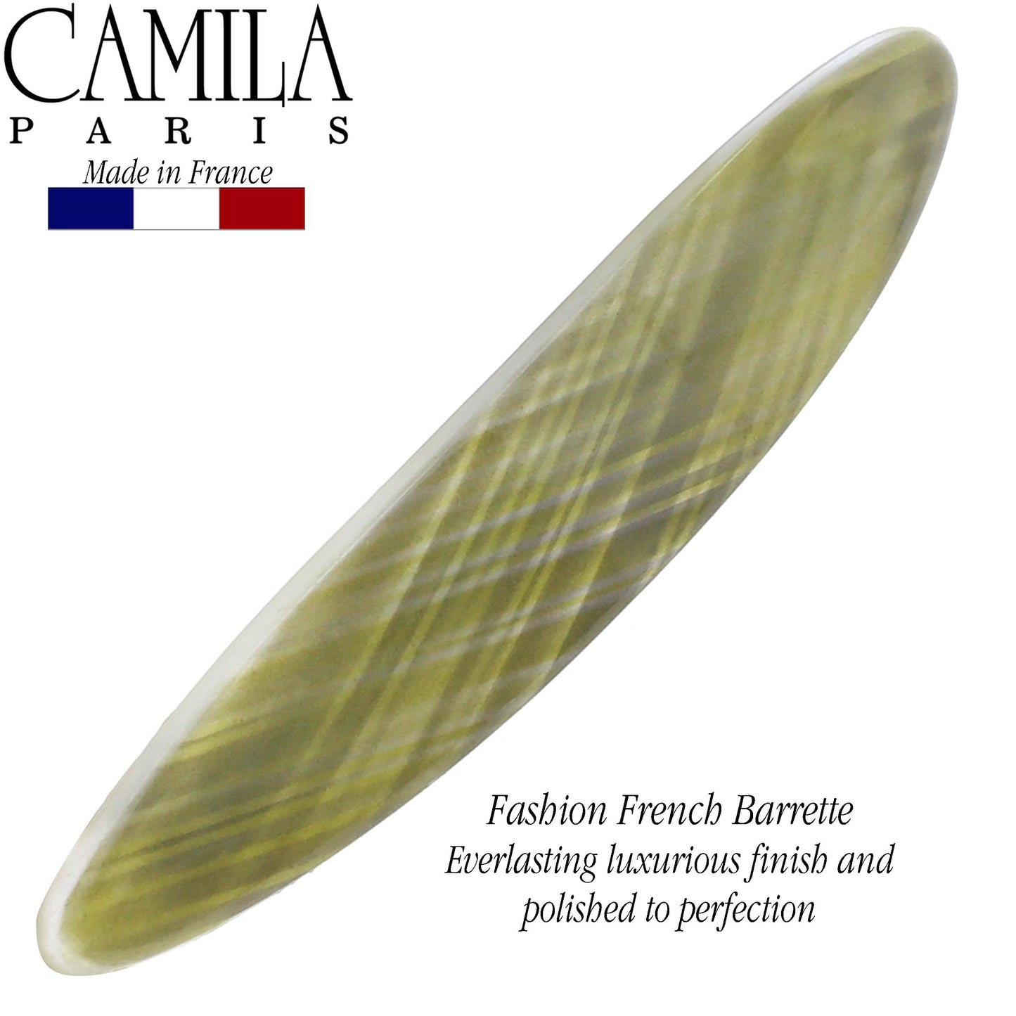 Camila Paris CP3389 French Hair Barrette Clip for Girls, Gray Green Small Strong Hold Grip Hair Clips for Women, No Slip Rubberized Automatic Clasp Styling Hair Accessories, Made in France