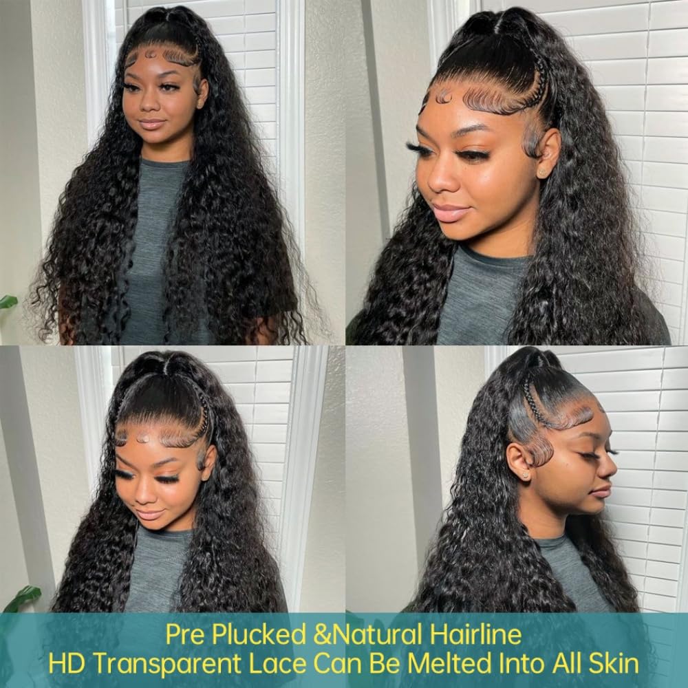 UWLK 13x6 Water Wave Lace Front Wigs Human Hair Pre Plucked 180% Density 13x6 HD Transparent Frontal Wigs Human Hair Water Wave Human Hair Lace Front Wigs for Women with Baby Hair (22 Inch)
