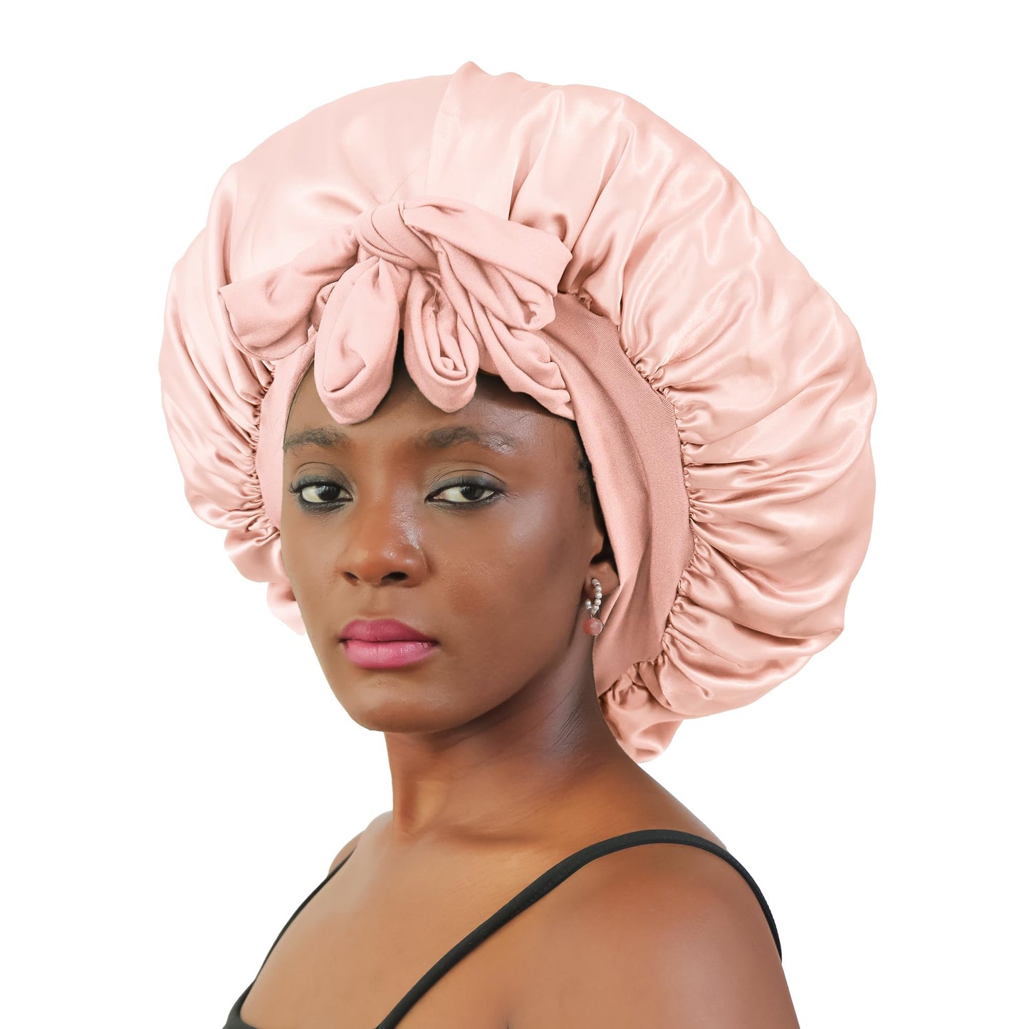 IPEIPBO Large Satin Silk Bonnet for Sleeping Women Double Layer Blush Pink