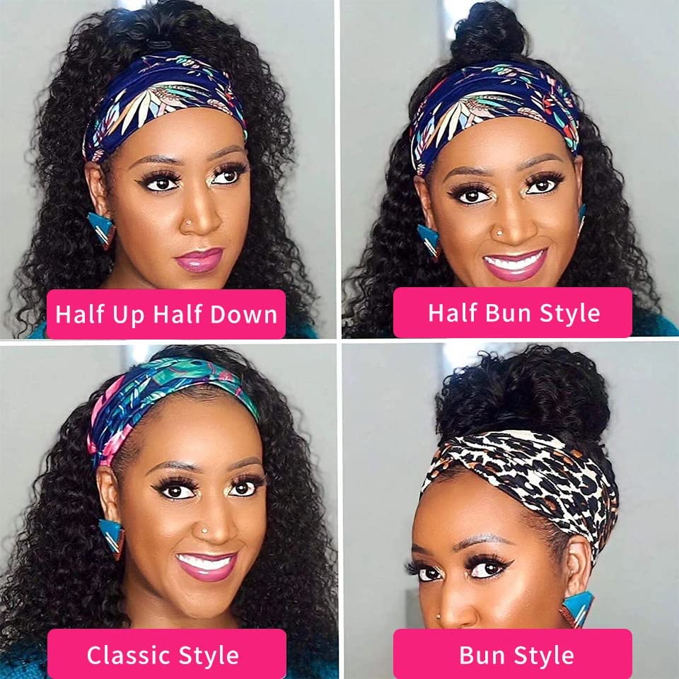 SUPERNOVA Headband Wig Human Hair Curly Headband Wigs For Women 180% Density Kinky Curly Headband Wig Human Hair Brazilian Glueless None Lace Front Wigs Hair（18inches）
