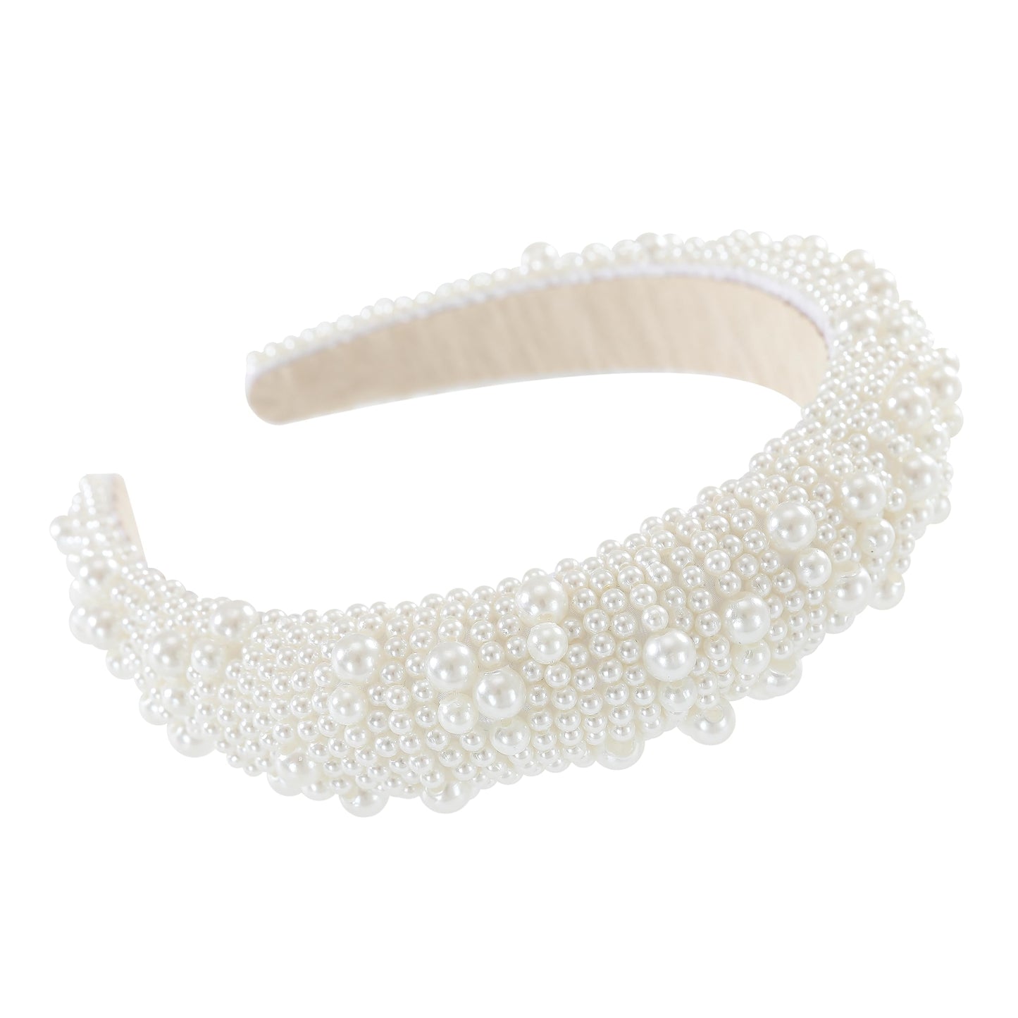 Gmmidea Pearl Headbands for Women Girls Jeweled Beaded Headband Thick Padded Fashion Bridal Headband Wedding Birthday Hair Accessories White