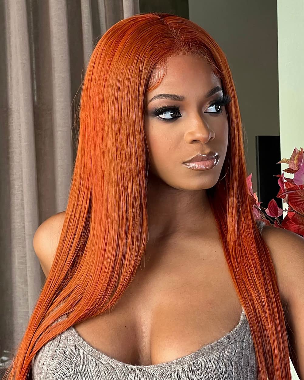 Ginger Orange Human Hair Lace Front Wig - 180% Density, Pre-Plucked, Baby Hair, 13x4 Straight Lace Frontal Wig for Black Women (18 Inch)