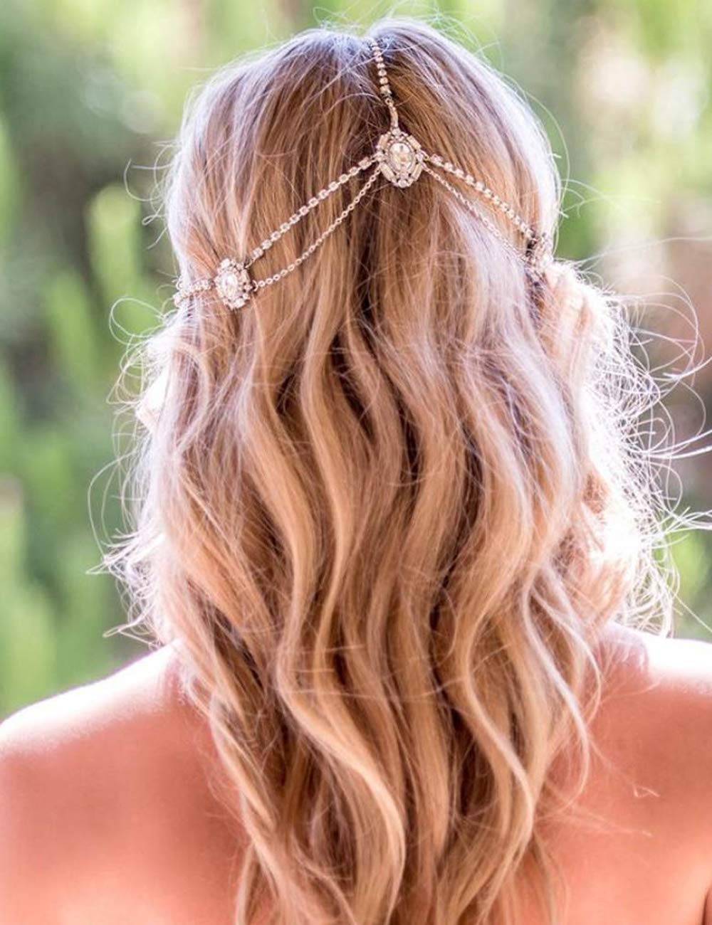 Xerling Clear Rhinestones Head Chain Crystal Headpiece for Women Girls Layered Chain Headband Bling Hair Accessories for Wedding Bridal Festival Costume (Gold)