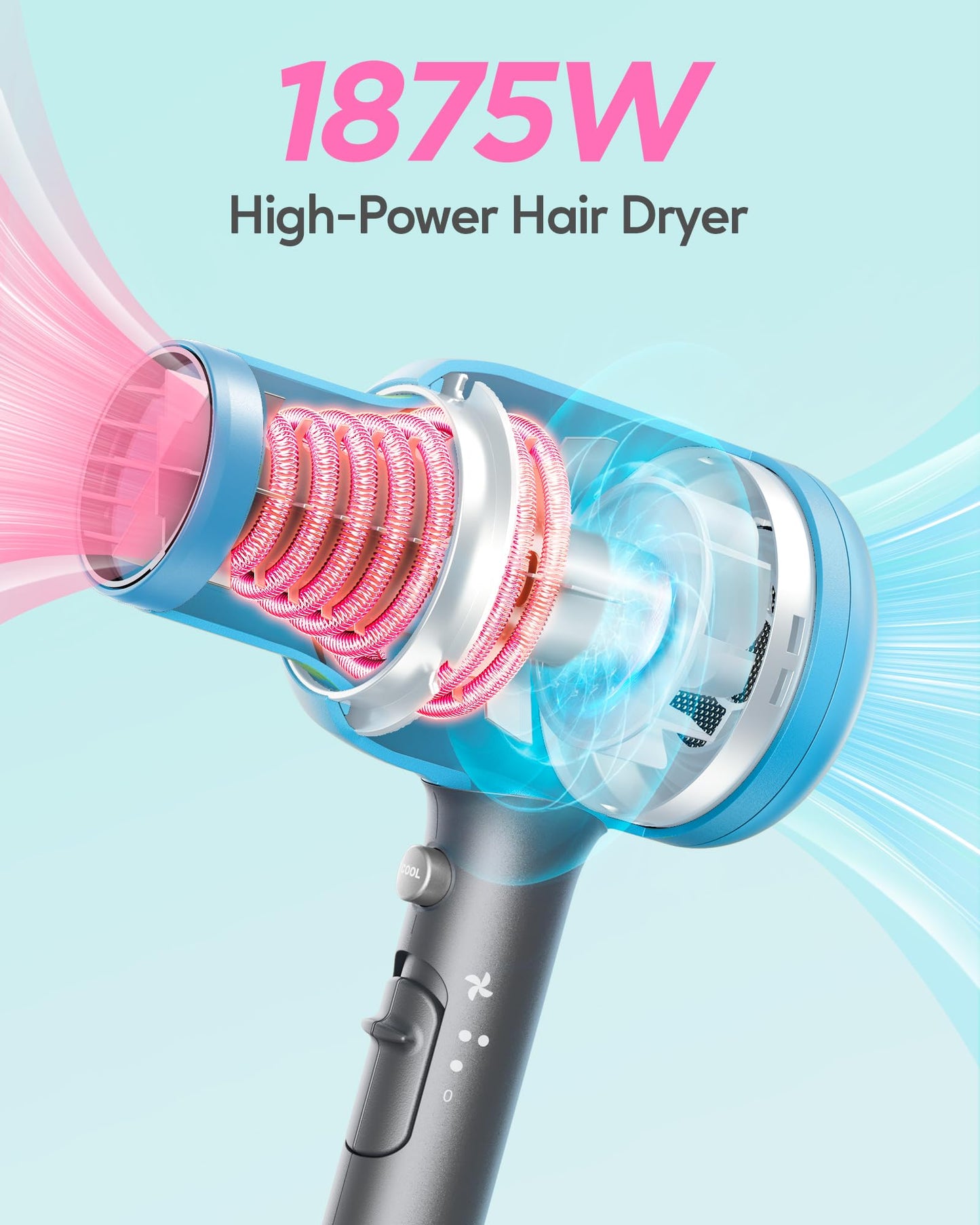 Wavytalk Professional Hair Dryer Blow Dryer with Diffuser and Concentrator for Curly Hair 1875W Ionic Salon Hair Dryer and 1.7 Inch Wide Titanium Flat Iron