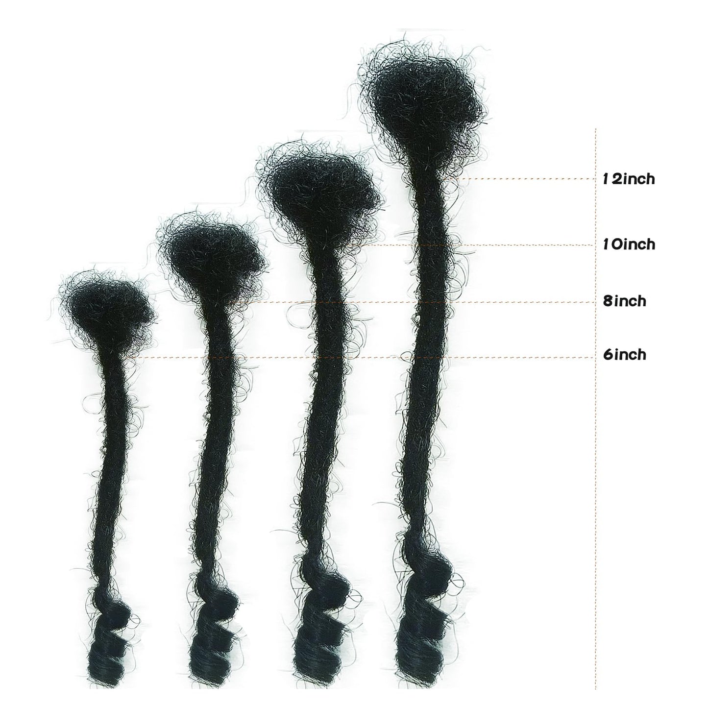 Loc Extension Human Hair 10 Strands 100% Huamn Hair Dreadlocks Extension Can Be Dyed Bleached Curled Handmade loc Extension for Men Women (0.4cm, 10 inch, Natural black)