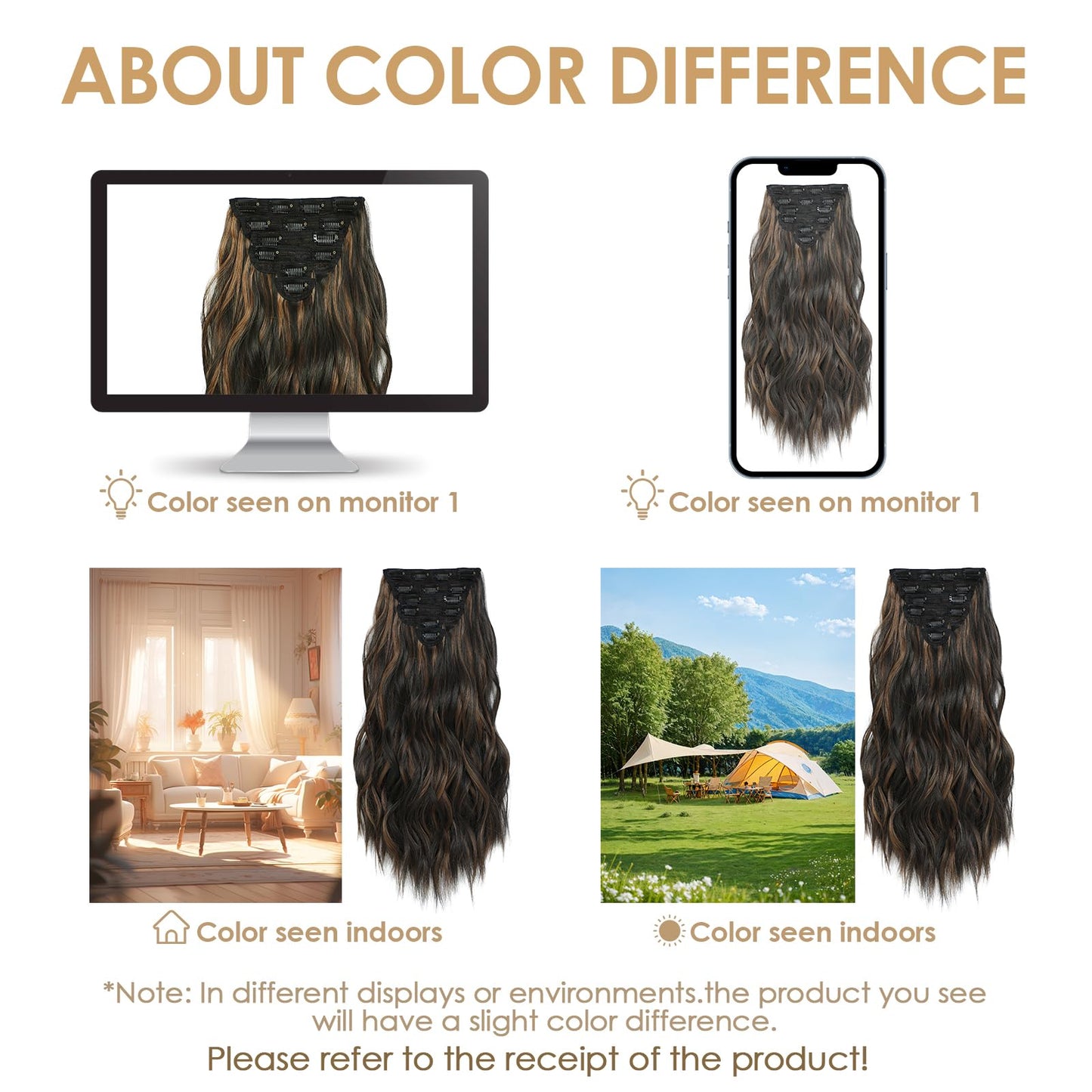 Flvaco Clip In Synthetic Hair Extensions 6PCS 20 Inch Wavy Long highlights Brown Hair Extensions Thick Clip Ins Hairpieces Double Weft Full Head For Women Extension(230G,Auburn Chestnut)