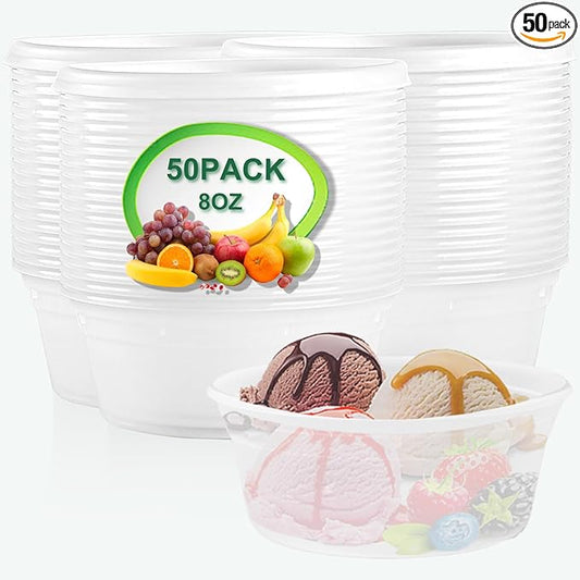 Deli Food Containers with Lids 8 oz-50 Pack Meal Prep Containers Food Storage Containers with Lids Stackable, Leakproof, BPA Free, Microwave Dishwasher Freezer Safe for Takeout Meal