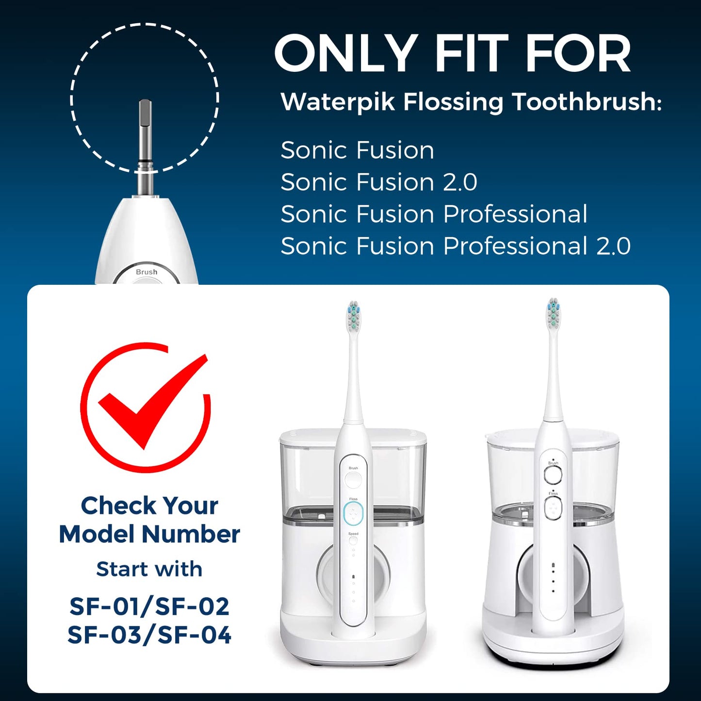 FitMount 3 Pack Toothbrush Replacement Heads Compatible with WaterPik Sonic Fusion 2.0, FitMount Flossing Brush Head Fit for Water-Pic SF-01 SF-02 and 2.0 SF-03 SF-04