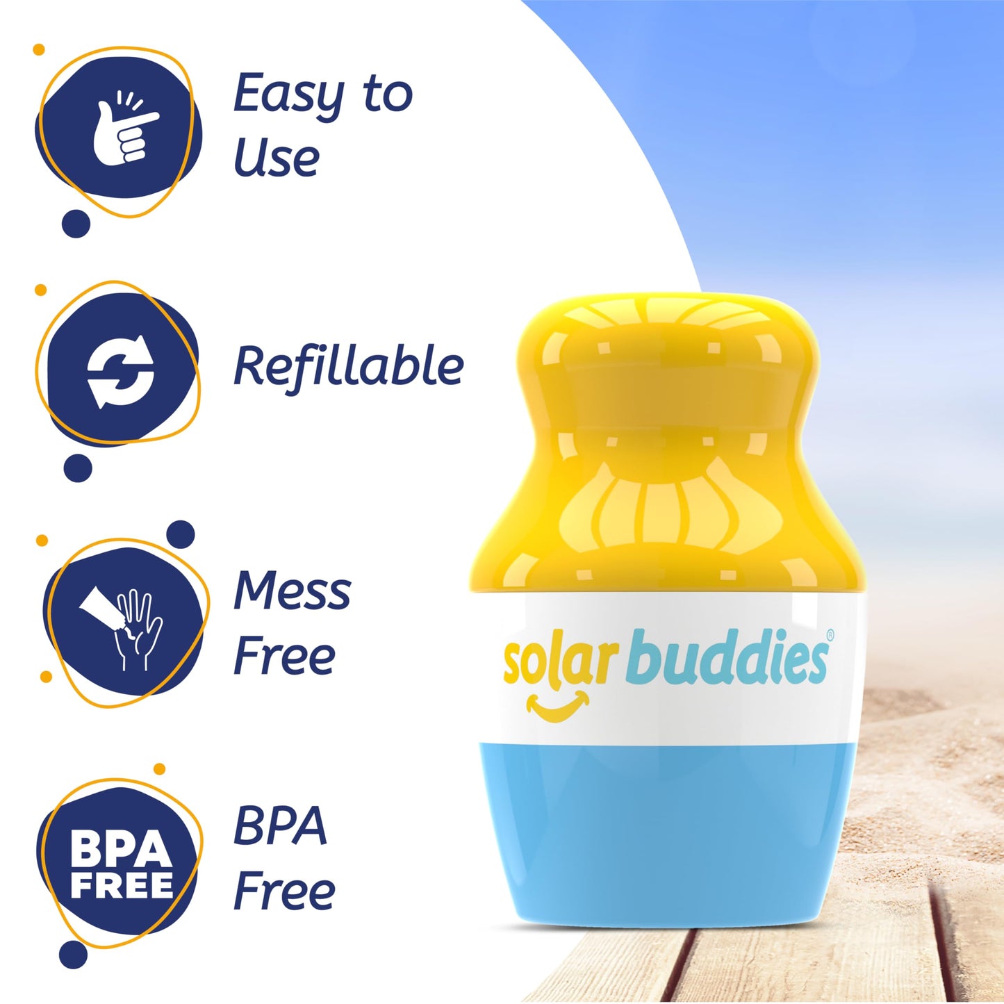 Duo Green Blue Pack Of Solar Buddies Refillable Roll On Sponge Applicator For Kids, Adults, Families, Travel Size Holds 100ml Travel Friendly for Sunscreen, Suncream and Lotions