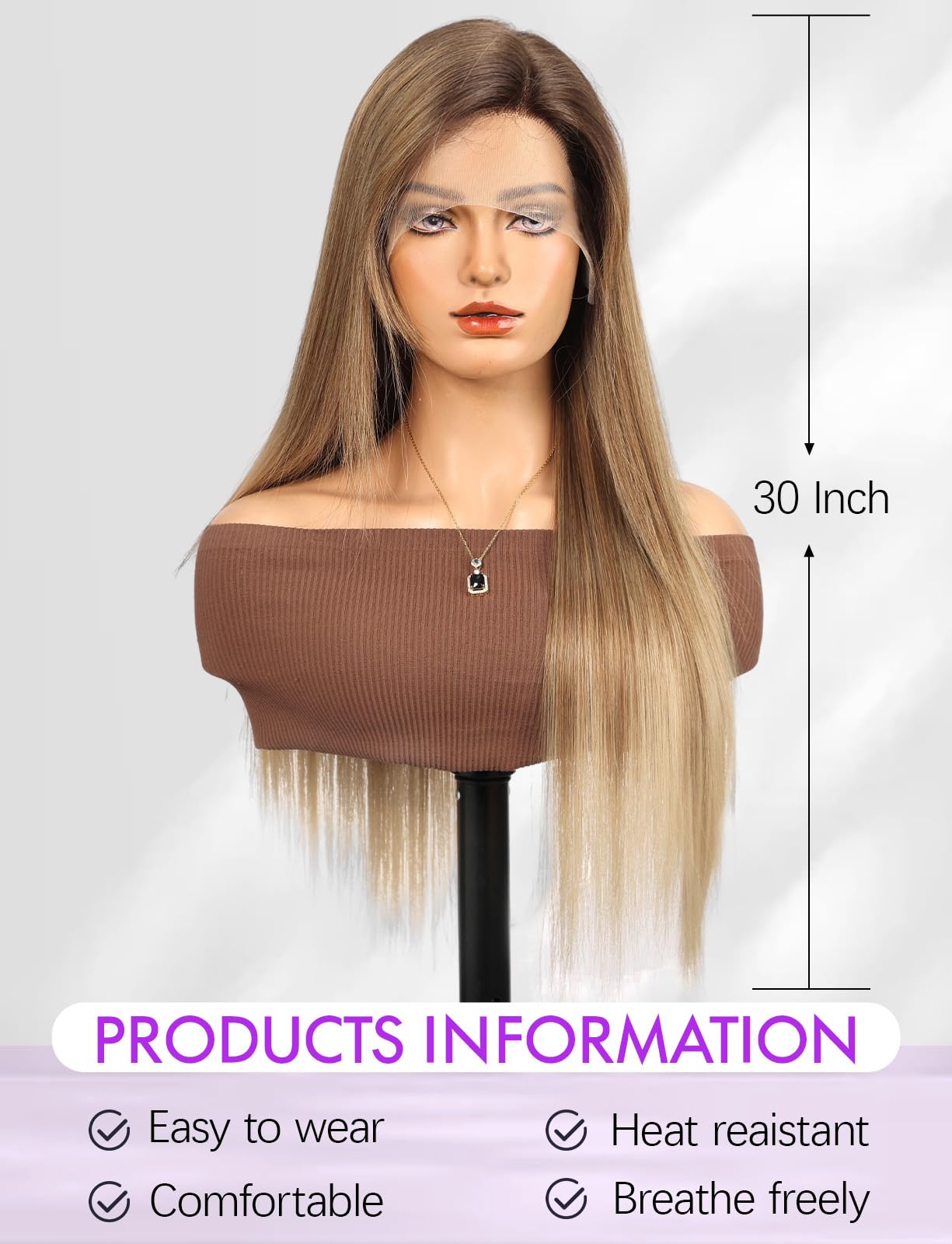 Getshow Long Light Brown Straight Lace Front Wigs Synthetic Wigs for Women