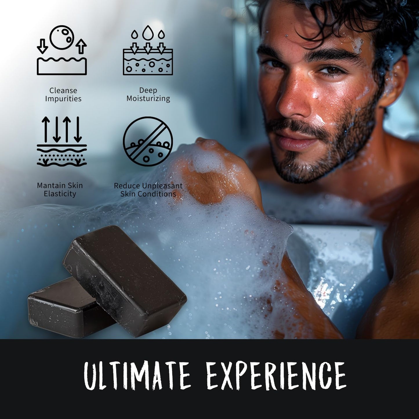 Charcoal Soap Bar Men, Charcoal Face Soap With Charcoal Powder, Activated Charcoal Soap Black Bar Soap for Detoxifying,Cleansing and Moisturizing,Natural Soap Bar for Body Odor Eliminator-2 Pack