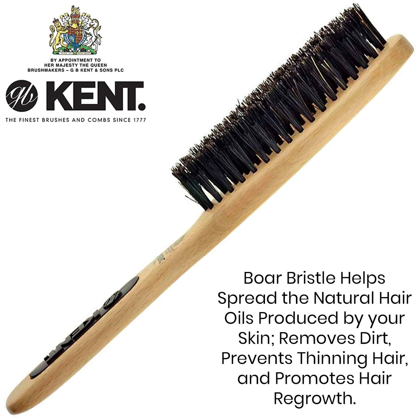 Kent PF05 Narrow Oval Hair Brush, Pure Boar Bristle and Wood for Shaping, Straightening and Grooming Brush for Revitalizing Short to Medium Length