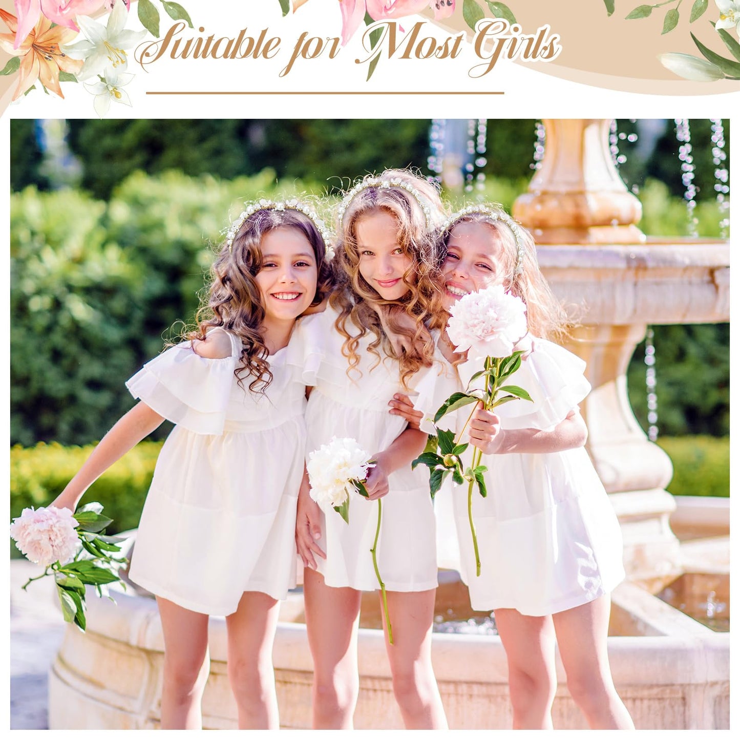 Hoemwarm 4 Pcs Flower Girl Crystal Pearl Headpiece,Gold Floral Girls Wedding Crown Hair Accessories Rhinestone Tiara Hair Pieces Headband for First Communion Accessories