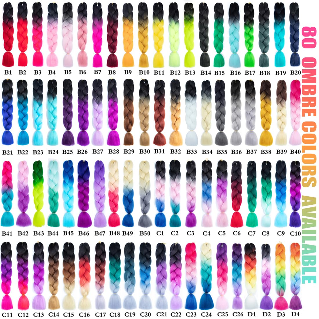 Doren Jumbo Braiding Hair Extensions Colorful Synthetic Kanekalon Crochet Braids Hair for DIY 3Pcs 100g/Pcs 24Inches #613