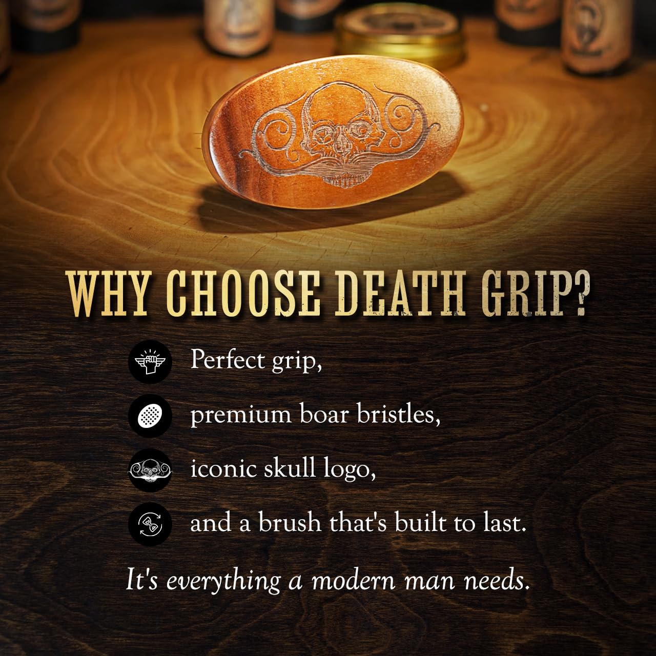 Death Grip Beard Brush and Comb (Beard Brush Military Style Oval Wooden Death Grip)