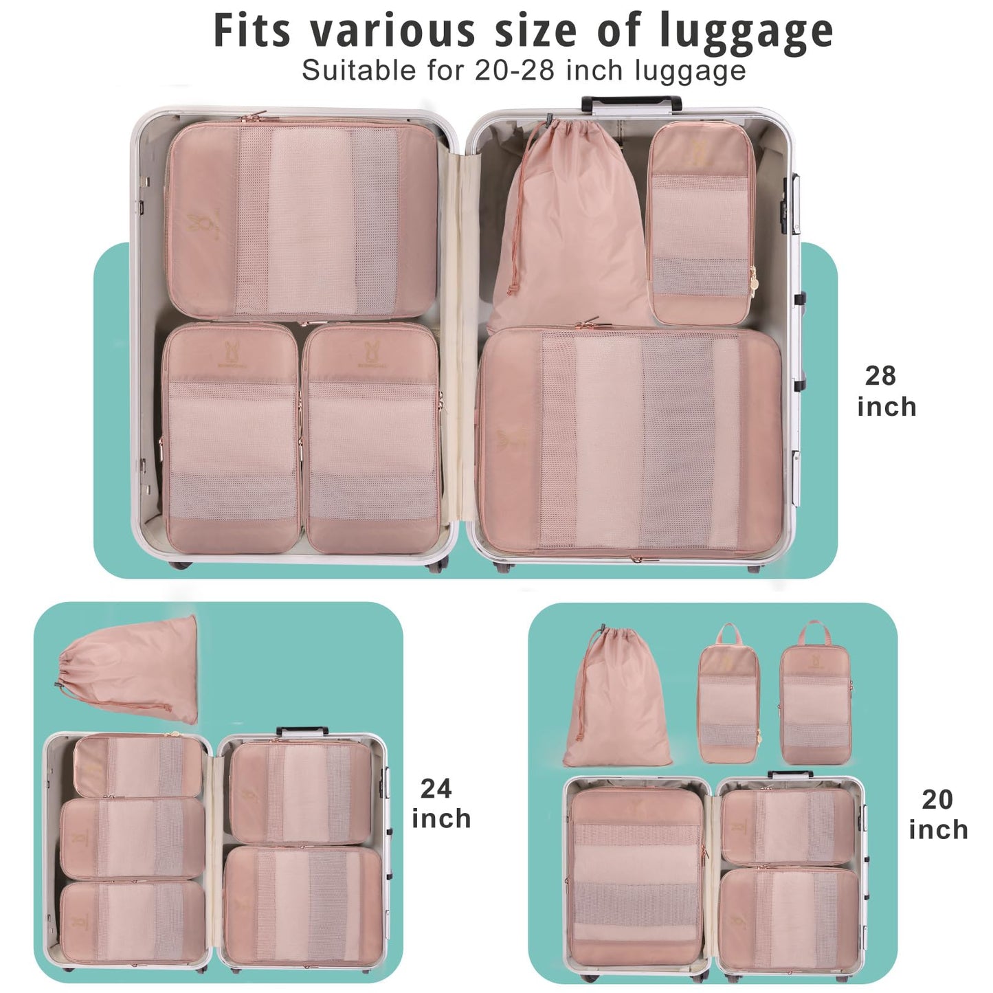 Expandable Compression Packing Cubes for Suitcases,6 Set Lightweight Compressible Travel Packing Organizer for Carry on Suitcase,Organizer Bags Set as Travel Essentials for Women