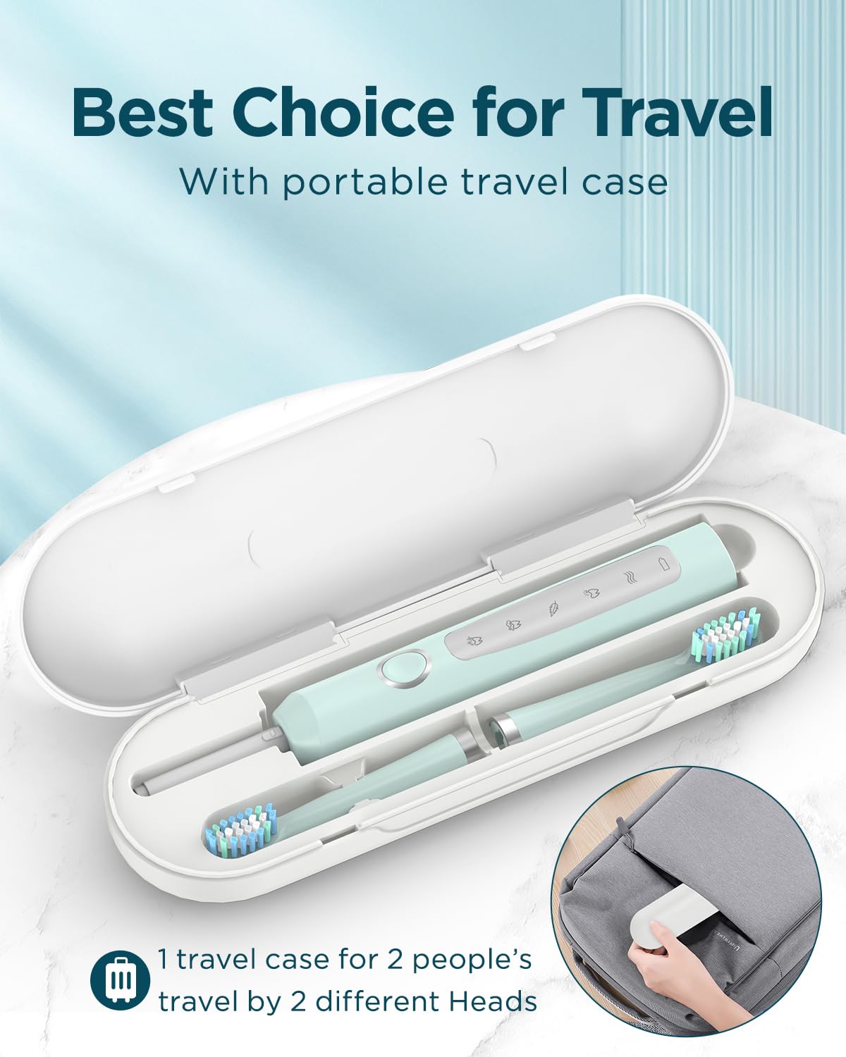 Rtauys M5 Sonic Electric Toothbrush for Adults and Kids - Rechargeable Electric Toothbrush Kids Ages 12+ and Adults with 8 Brush Heads & Travel Case, 120 Days Battery Life - Light Green