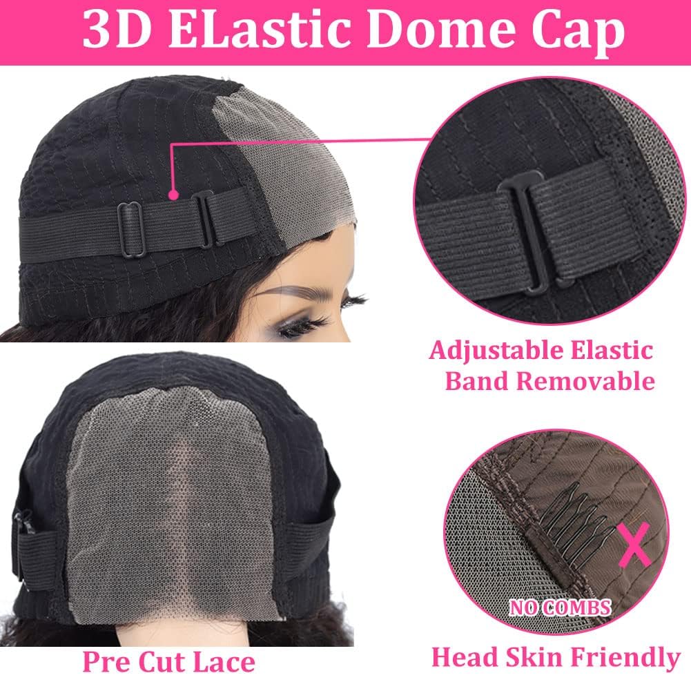 Alionly Glueless Wig Human Hair Pre Plucked 200 Density Water Wave Lace Front Wigs Human Hair 4x4 Closure Wigs for Black Women Human Hair Upgrade Pre Cut HD Transparent Lace Wig 24inch