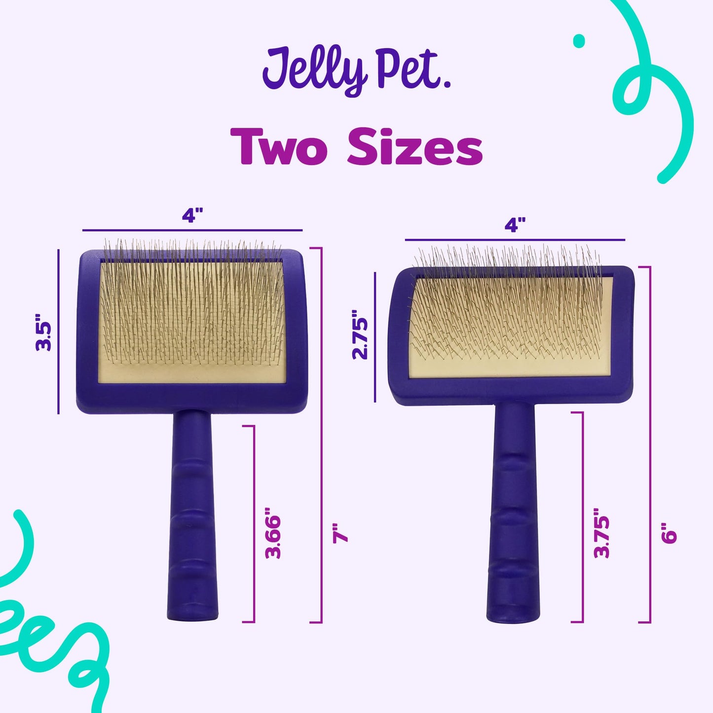 Jelly Pet Universal Slicker Brush for Dogs, Dog Grooming Brush, Remove Tangles and Dead Undercoat, Tuffer Than Tangles Maltese Shi-Tzu Poodle Bichon, Soft Pins, Purple, Small