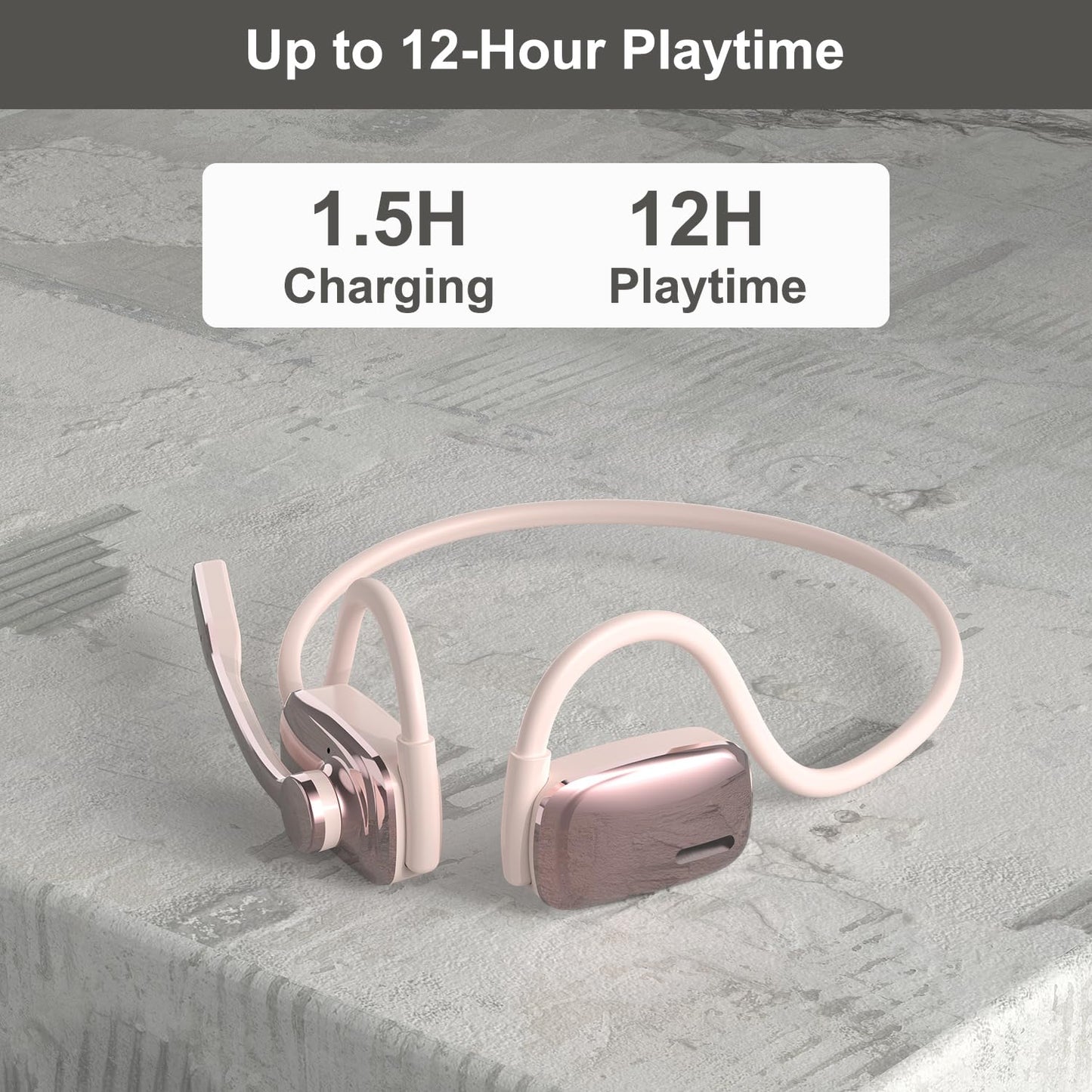 Bluetooth Headphones, LK12 Bluetooth Wireless Headphones with Noise Cancelling Mic, 15.4mm Diaphragm Driver, Open Ear Headset for Meeting Running Cycling (Pink-Louder Volume for Indoor Outdoor)