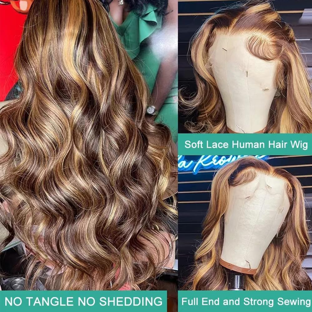 Highlight Wig HD Transparent Lace Front Wigs Human Hair Pre Plucked Wavy Human Hair Wigs 13X4 Lace Front Wig 150% Density Glueless 4/27 Lace Front Human Hair Wigs for Black Women 18 Inch Side Part