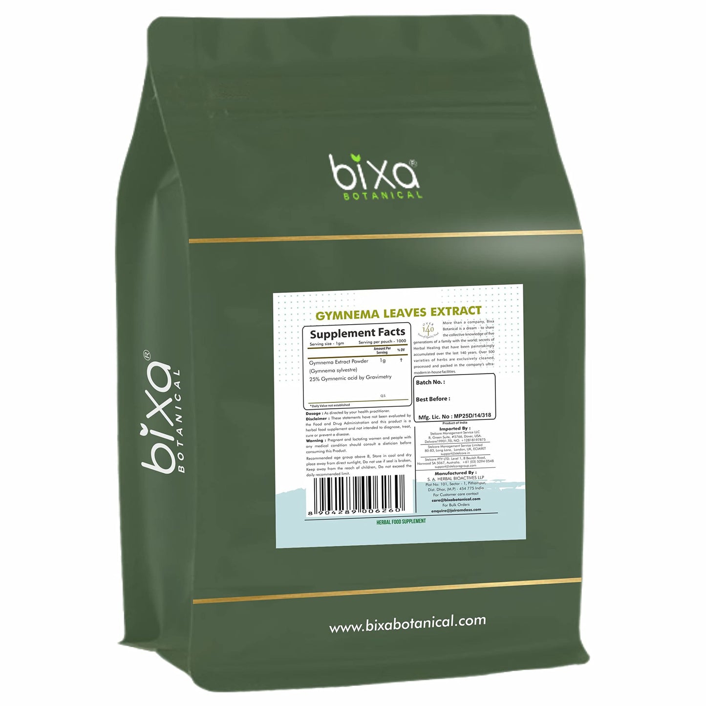 bixa BOTANICAL Ayurvedic Natural Herbal Supplement Gymnema Leaf Extract 25% Gymnemic Acid (Gudmar, Shardunika) | Digestive Stimulant | Natural Herbal Supplement (35.2 Ounce (Pack of 1))