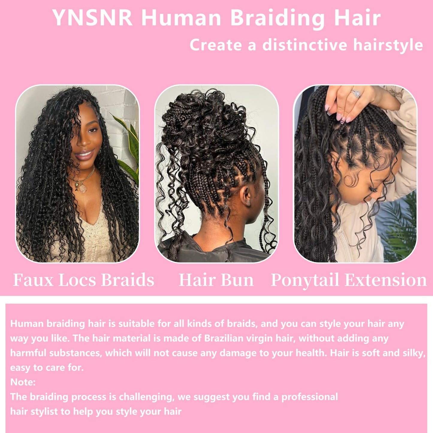 Deep Wave Bulk Human Braiding Hair for Boho Braids Ginger 100% Human Hair Unprocessed Brazilian Curly Human Hair for Human Hair Extensions 2 Braids Per of 1 pack 100g 24 Inch Human Hair
