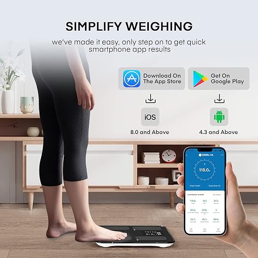 Smart Scale for Body Weight, Digital Bathroom Scale BMI Weighing Bluetooth Body Fat Scale, Body Composition Monitor Health Analyzer with Smartphone App, Buletooth 5.0 400 lbs - Black